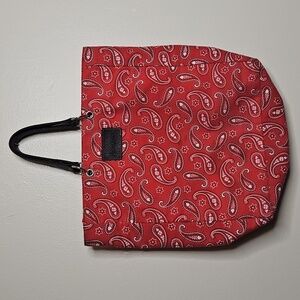 Neiman Marcus Red Paisley Lined Farmhouse Tote Bag